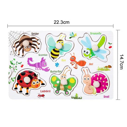 ﻿Montessori Wooden Hand Grab Boards Baby Educational Cartoon Vehicle Animals Fruits 3D Puzzles Kids Early Education Toys TMZ﻿