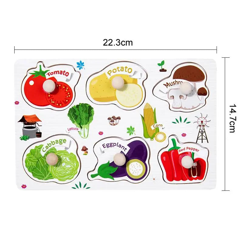 ﻿Montessori Wooden Hand Grab Boards Baby Educational Cartoon Vehicle Animals Fruits 3D Puzzles Kids Early Education Toys TMZ﻿
