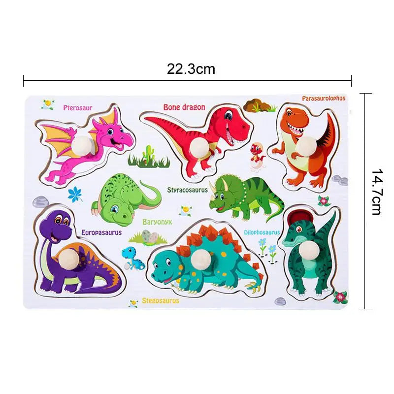 ﻿Montessori Wooden Hand Grab Boards Baby Educational Cartoon Vehicle Animals Fruits 3D Puzzles Kids Early Education Toys TMZ﻿