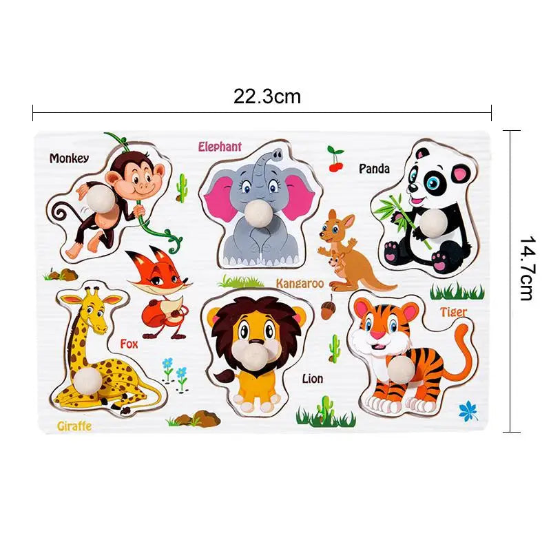 ﻿Montessori Wooden Hand Grab Boards Baby Educational Cartoon Vehicle Animals Fruits 3D Puzzles Kids Early Education Toys TMZ﻿